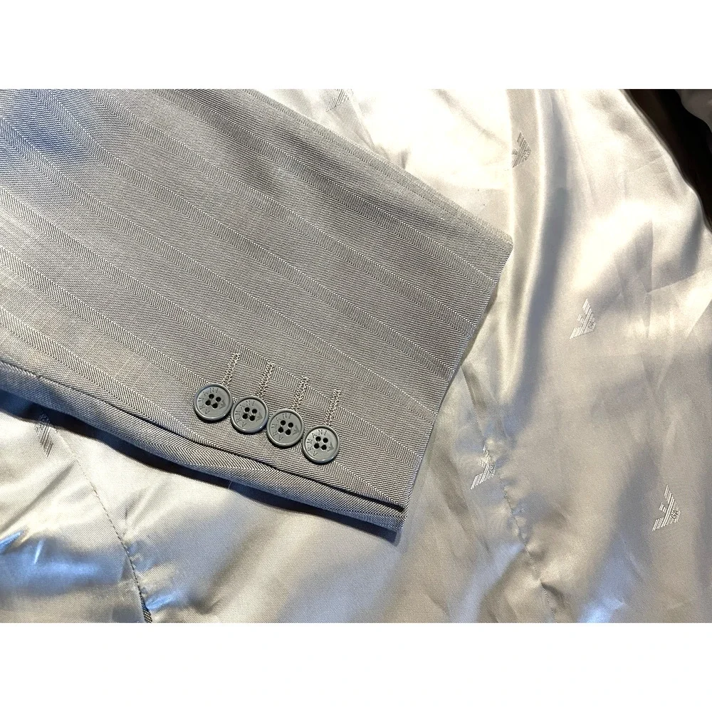 New Giorgio Armani 40R Silver Dove Gray Micro Herringbone Designer Blazer Italy